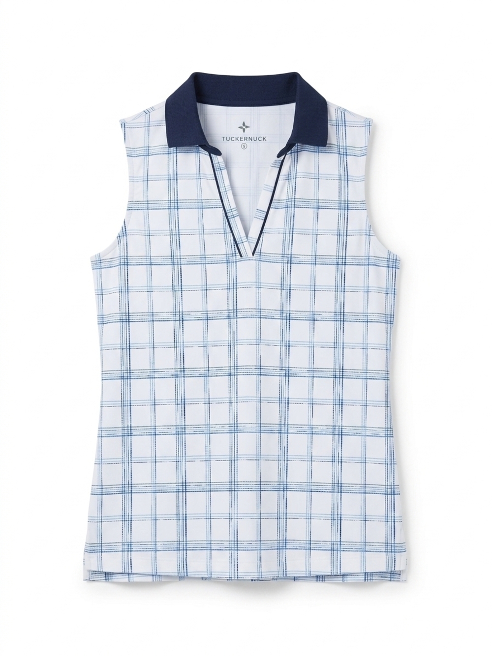 Tuckernuck Sport Caroline Sleeveless Polo Top Shirt Blue Plaid Golf Tennis Sz S
